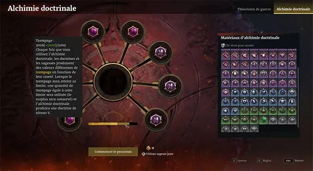 The in-game Doctrine Alchemy screen